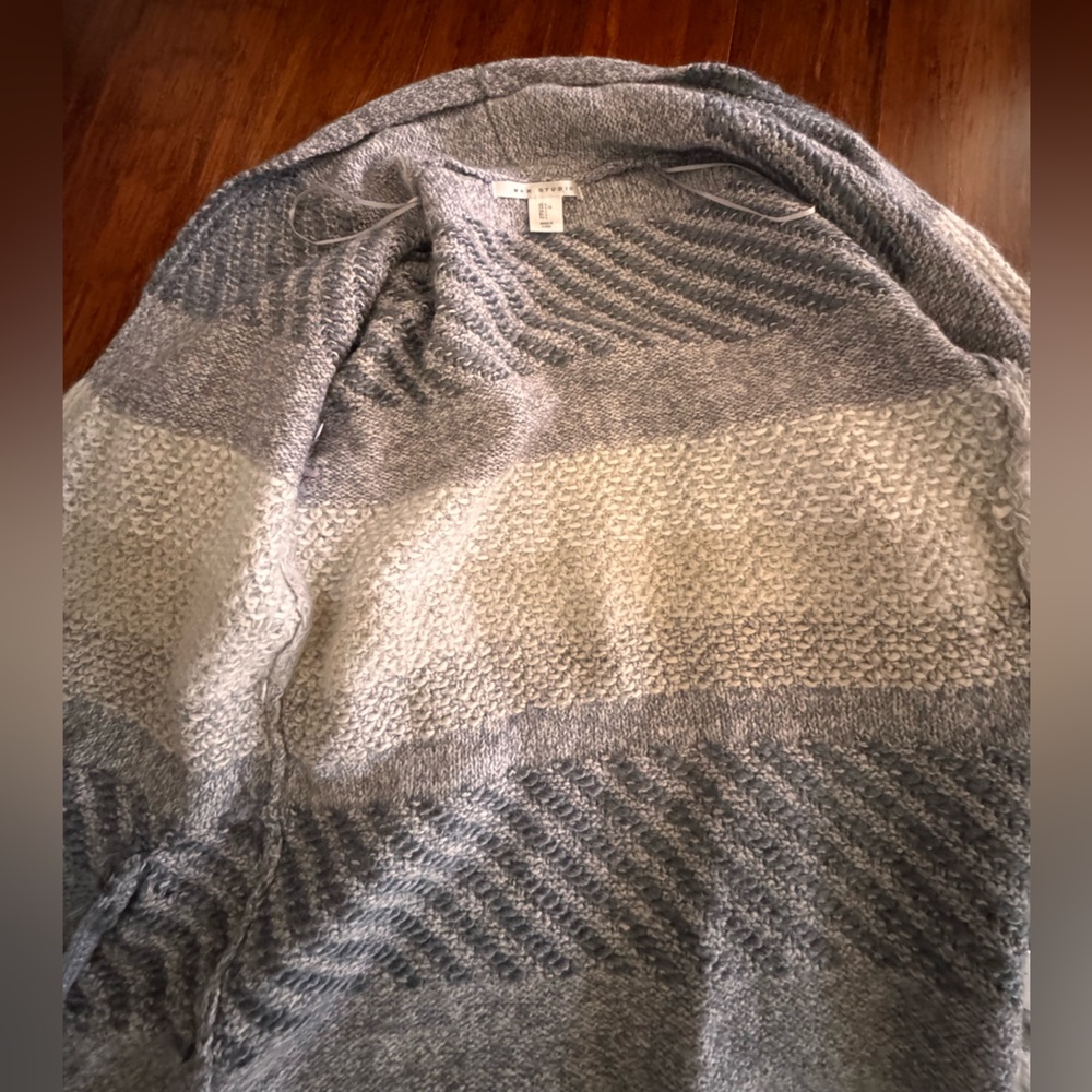 FREE🌟 Max Studio Oversized Open-Front Sweater Cardigan Chunky Striped Gray Cream - Picture 5 of 5
